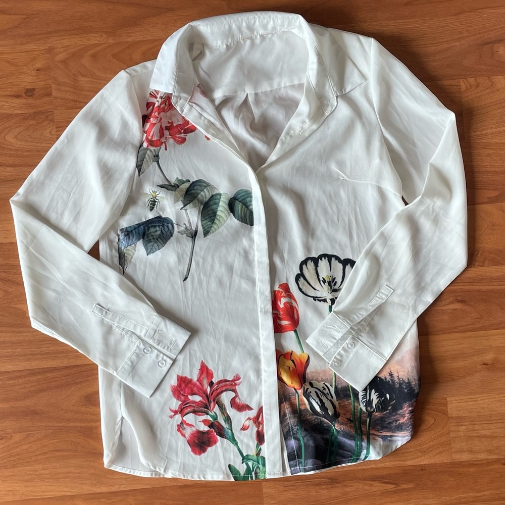 White watercolor design blouse